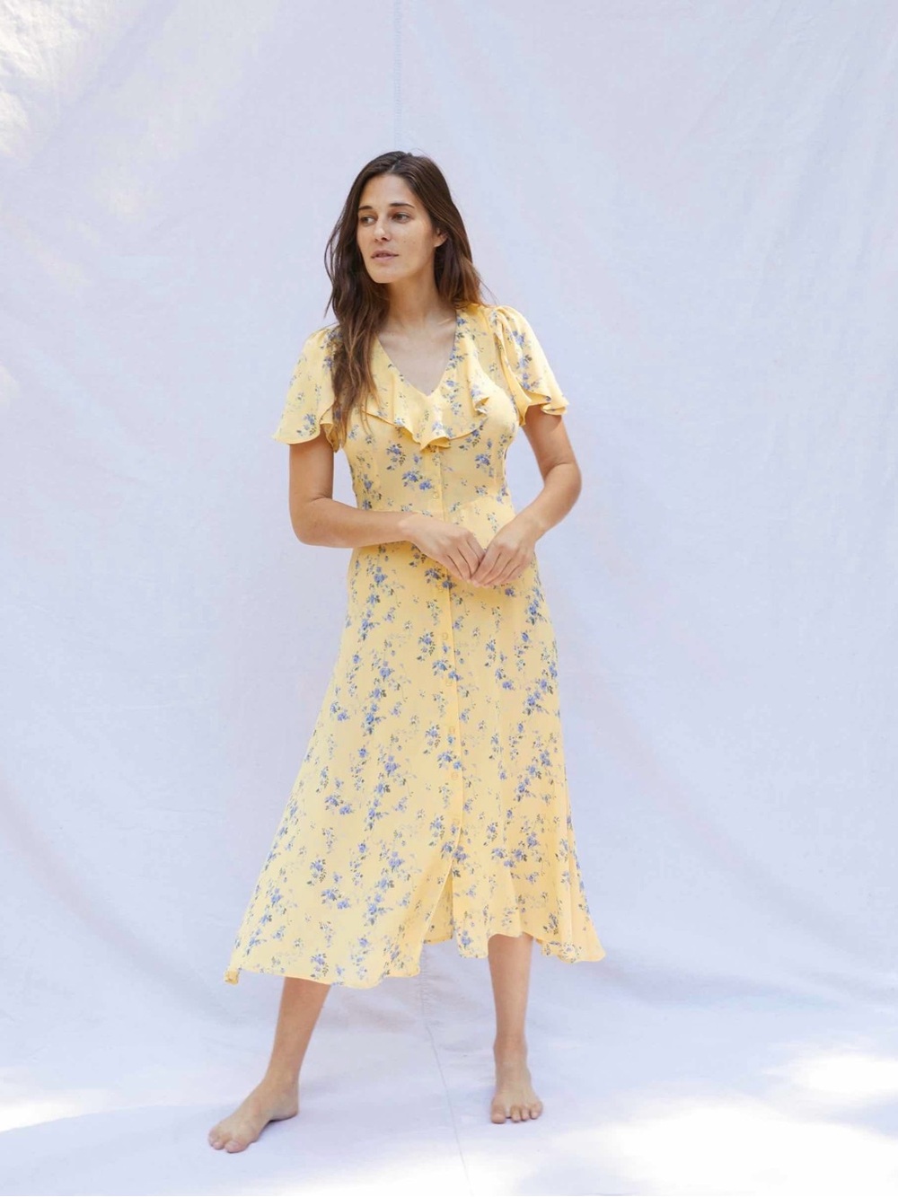 Christy Dawn The Daisy Dress in Lemon Orchard Size Small Yellow Floral Midi